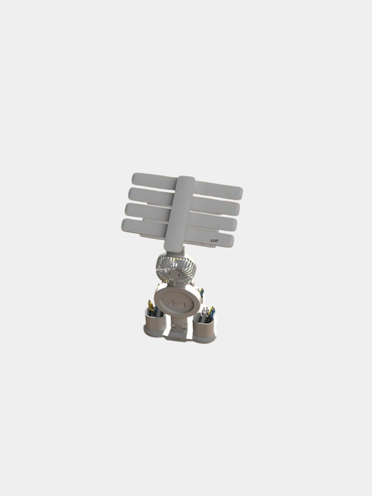 LED lampa 7 v 1: svetilnik, ventilyator, termometr, soat, sana, akkumulyator va organayzer