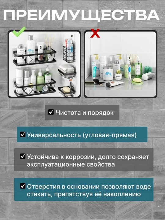 Угловая полка для ванной — многоярусная, настенная, для ванны и душа