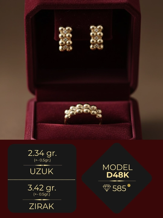 Ayollar uchun oltin uzuk va zirak to'plami, 5.76 gr, D48K model, tilla 585 proba, DIAMOND