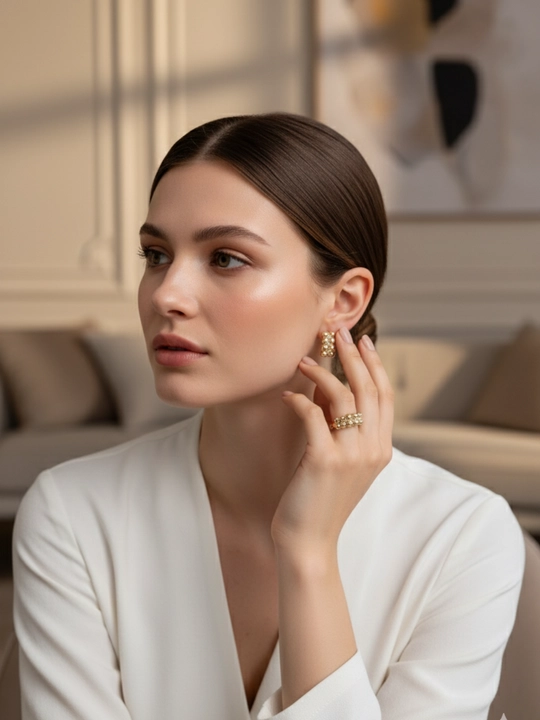 Золотое кольцо и серги комплект, 5.76 г, модель D48K, золото 585 пробы, DIAMOND - 
