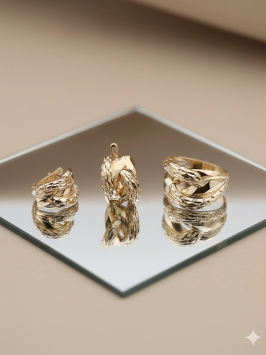 Ayollar uchun oltin uzuk va zirak to'plami, 8.92 gr, D46K model, tilla 585 proba,  DIAMOND