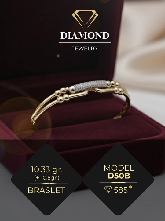 Ayollar uchun oltin braslet, bilaguzuk, 585 namuna, 10.33 gr, D50B model, DIAMOND
