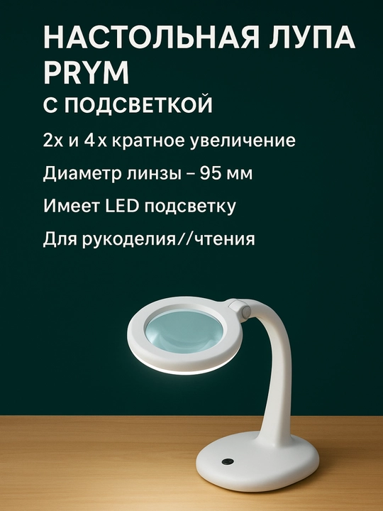 Лупа с подсветкой LED, на подставке PRYM - 