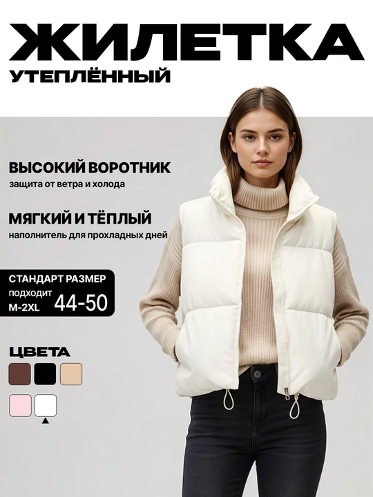 Женская утеплённая жилетка, безрукавка