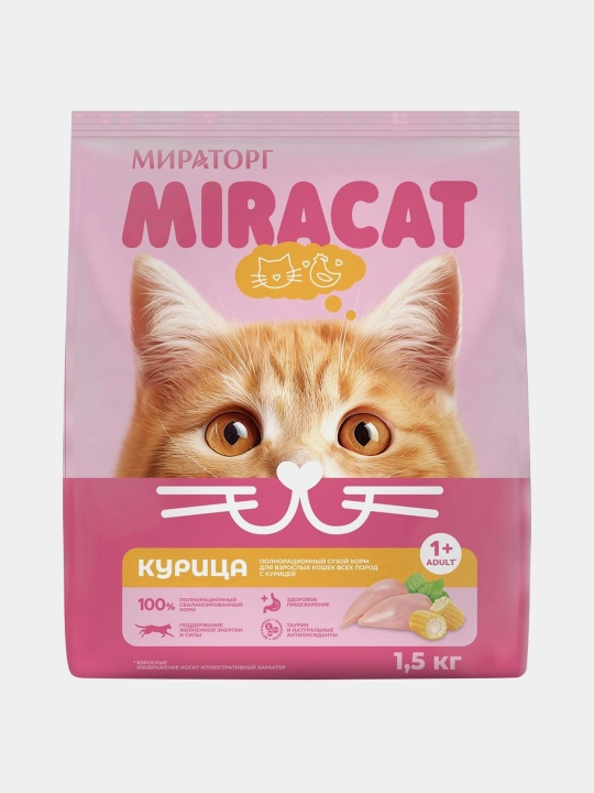 MIR Miracat сухой корм для взрослых кошек, с курицей, 1,5 кг - 