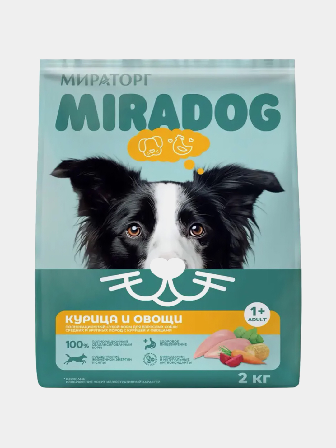 MIR Miradog katta itlar uchun quruq yem, tovuq va sabzavotli, 2 kg - 