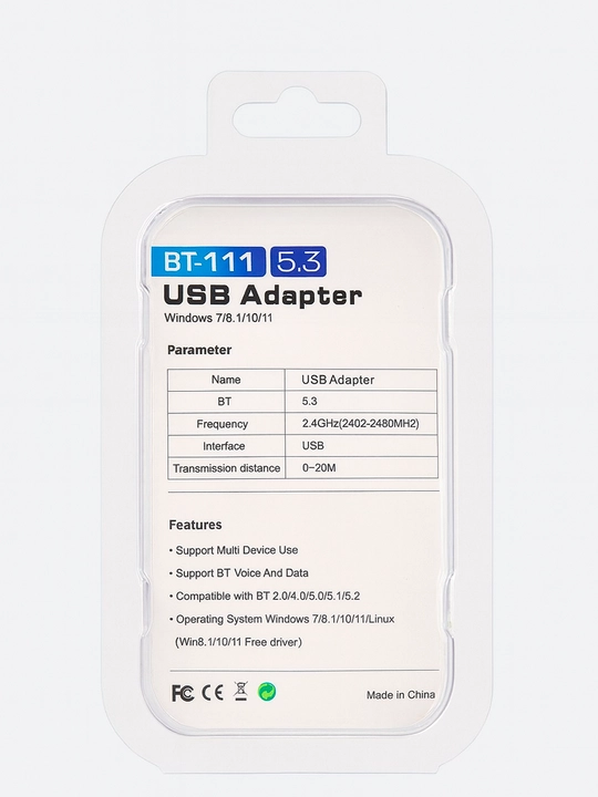 Bluetooth 5.3, Simsiz adapter, USB 2.0, Qora