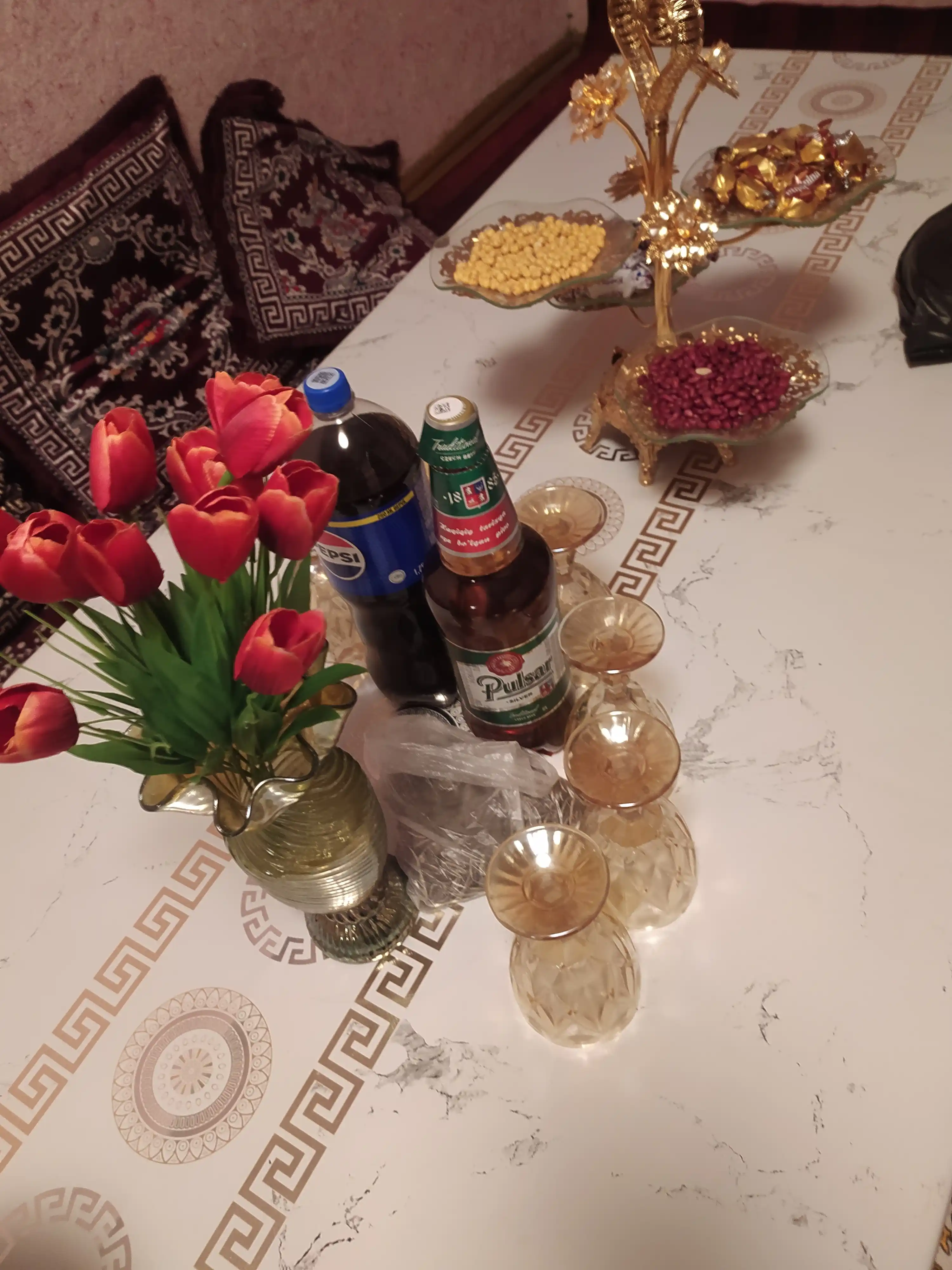 Искусственные цветы, букет 35 см, в наборе 7 тюльпанов