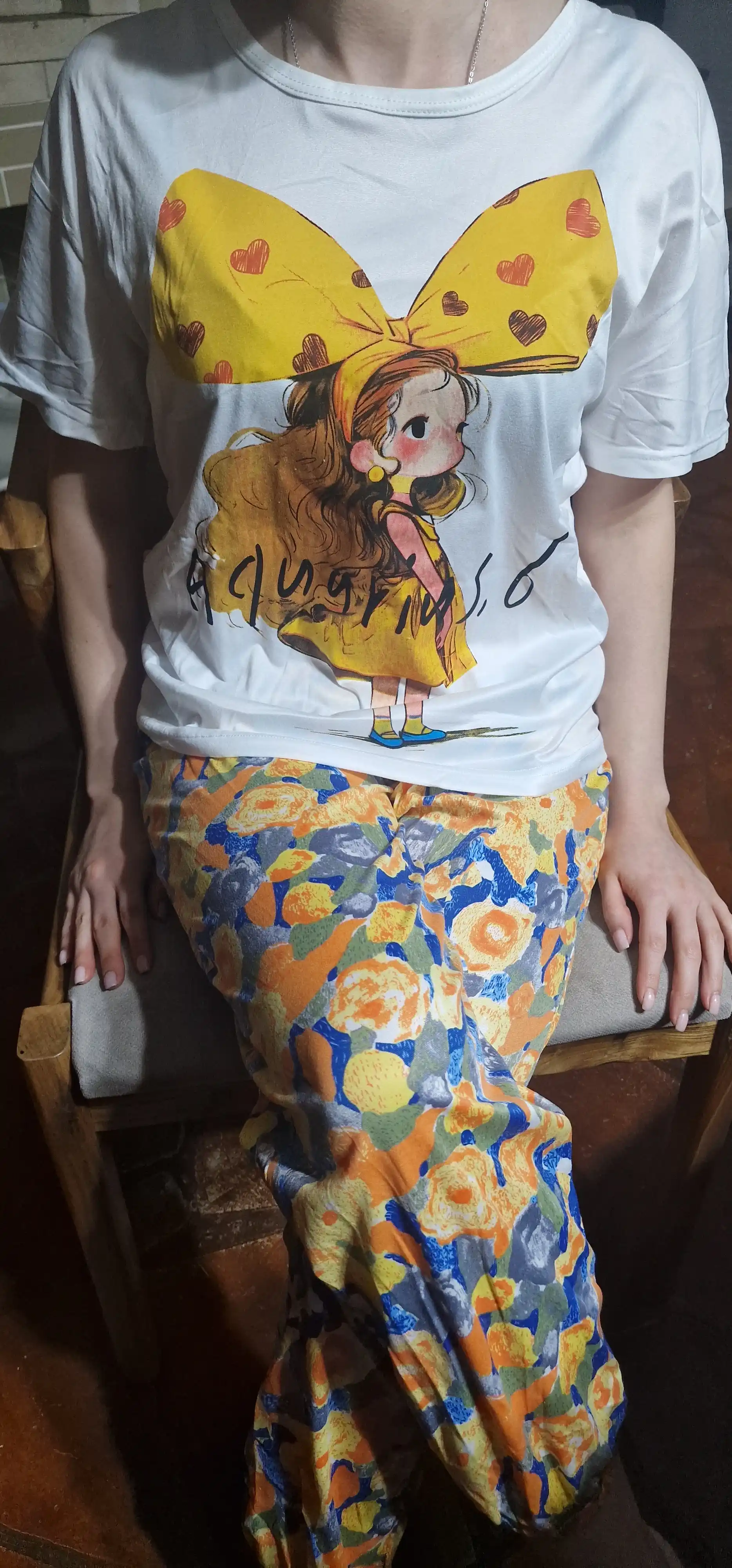 Ayollar va qizlar uchun pijama to‘plami, ko‘ylak va shim, kichik o‘lchamli