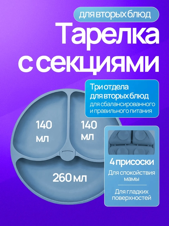 Набор детской силиконовой посуды 6 предметов для кормления, тарелка, миска, ложка и вилка