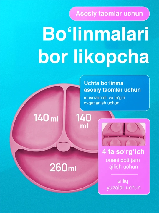 Набор детской силиконовой посуды 6 предметов для кормления, тарелка, миска, ложка и вилка
