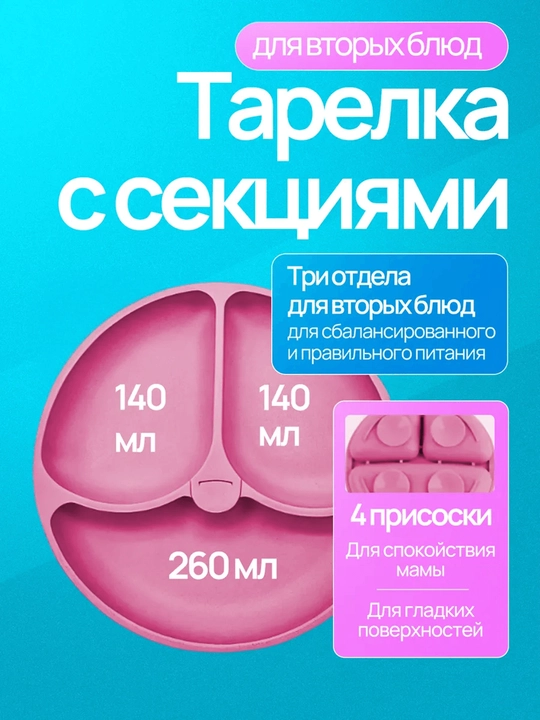 Набор детской силиконовой посуды 6 предметов для кормления, тарелка, миска, ложка и вилка