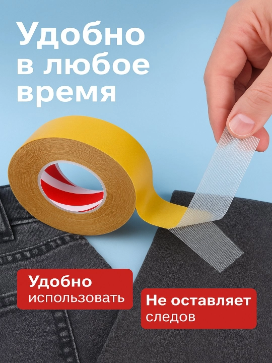 Лента для подгибки 2-сторонняя, 1 рулон, для брюк, ткани, штор