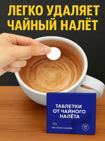 Таблетки чистящие TEA STAIN CLEANER от чайного и кофейного налета, 20 штук