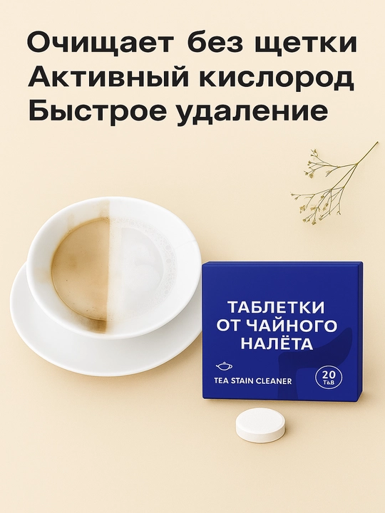 Таблетки чистящие TEA STAIN CLEANER от чайного и кофейного налета, 20 штук
