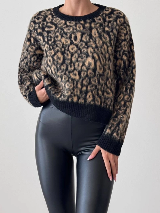 Leopard naqshli yumshoq sviter – BISOU, standart o‘lcham (S/M), Turkiya - 