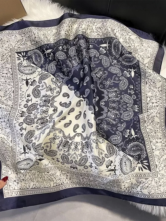 Женский атласный платок, косынка на голову, аксессуар на сумку, на пояс, на плечи 70*70 см - 