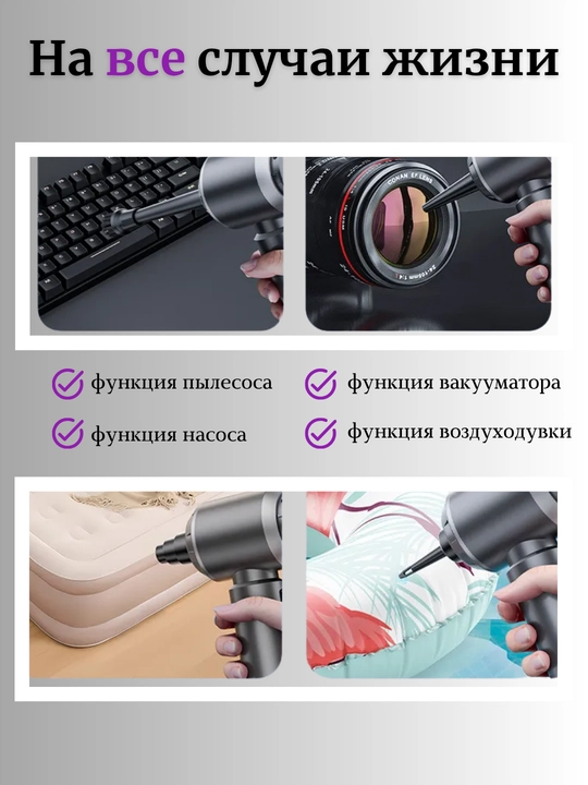 Автомобильный пылесос 16000 Ра для сухой и влажной уборки, беспроводной, бесщеточный двигатель