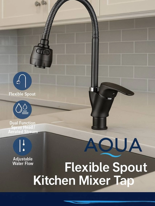 Смеситель AQUA Flexible Black Kitchen Mixer Tap - 