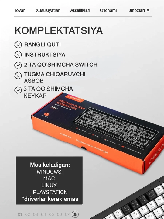 Mexanik klaviatura gaming uchun, simsiz va simli klaviatura