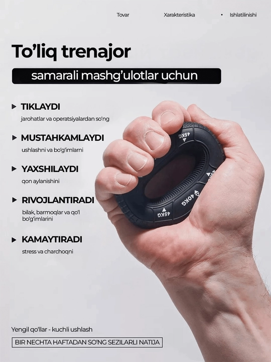 Regulyatorli espander qo'l barmoqlari va bilak mashqlari uchun 10 - 100 kg