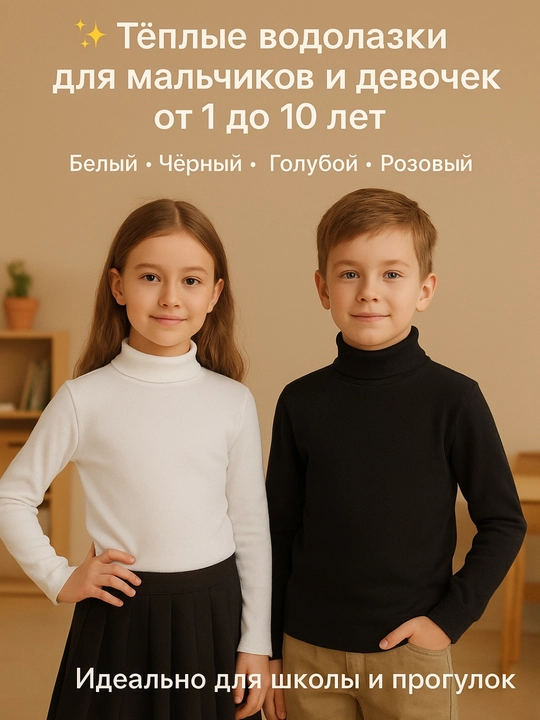 Детская водолазка, для мальчиков и девочек