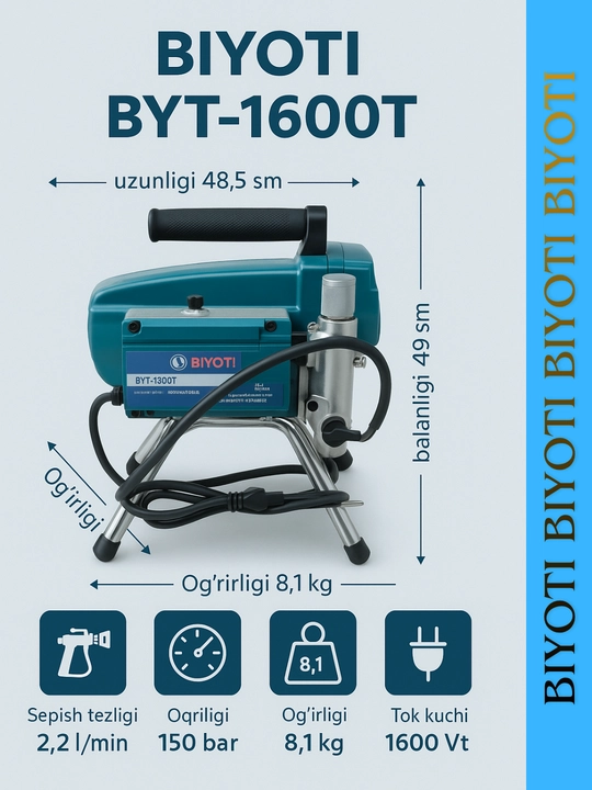 BIYOTI BYT-16007 Aralash tizmasiz elektr bo‘yoq purkagichi,bo‘yash apparati