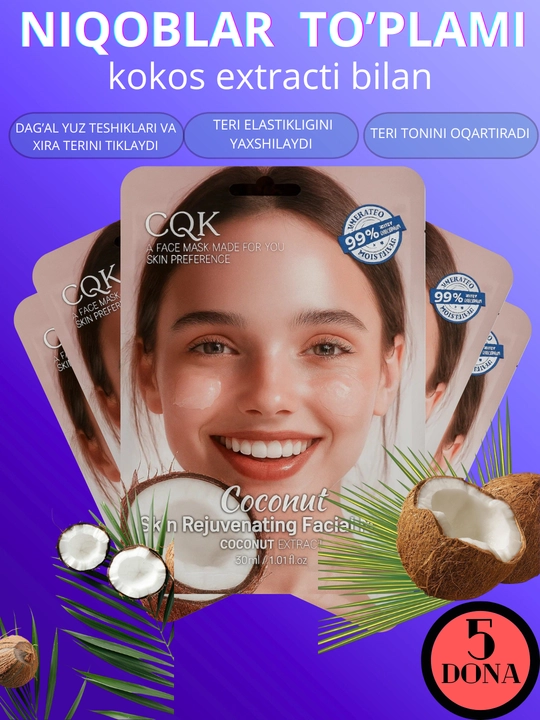 Yuz uchun matoli niqoblar,CQK,maska,niqob,to'plam,5 va 10 dona,kollagen va aloe vera - 