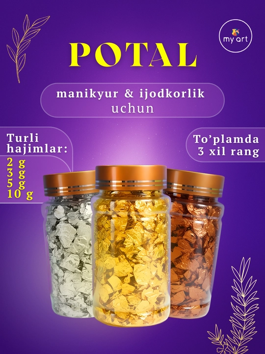 Ijod va manikyur uchun potal, bezak uchun folga, potal pag‘alari