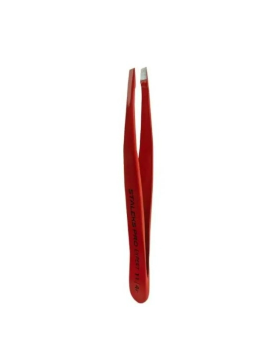 STALEKS Пинцет для бровей EXPERT 11 TYPE 4 rр, узкие скошенные кромки, красный