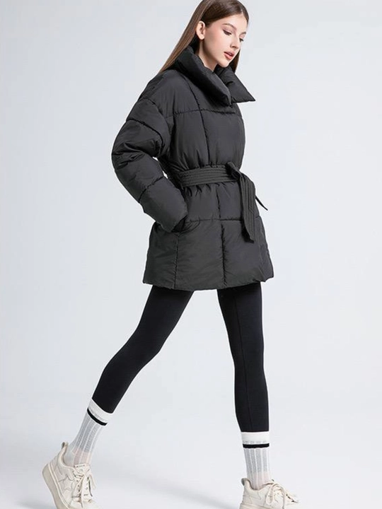 Kurtkalar ayollar uchun, qishki kurtkasi  belbogʻli Elly Fashion, issiq qishki kurtka