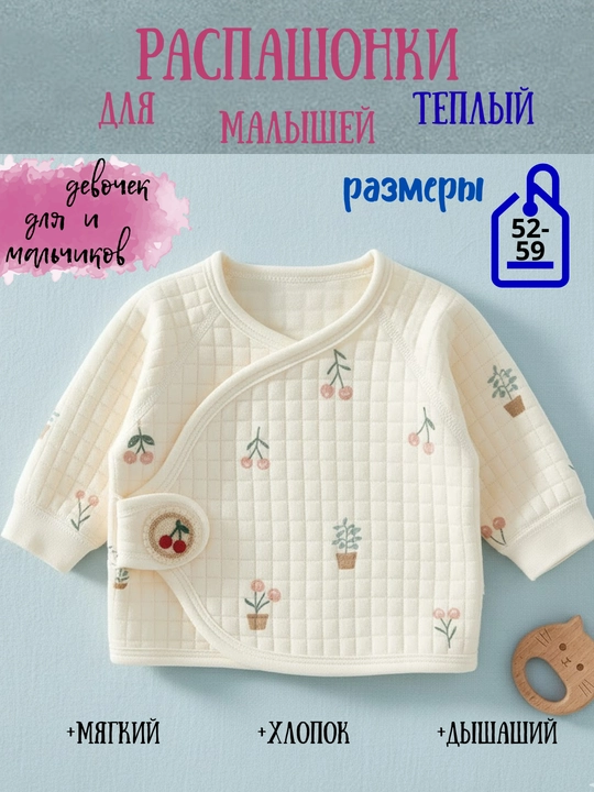 Тёплая и мягкая распашонка для новорождённых-зимняя-0-3 месяц - 