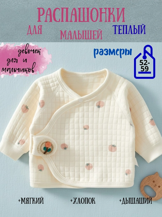 Тёплая и мягкая распашонка для новорождённых-зимняя-0-3 месяц - 