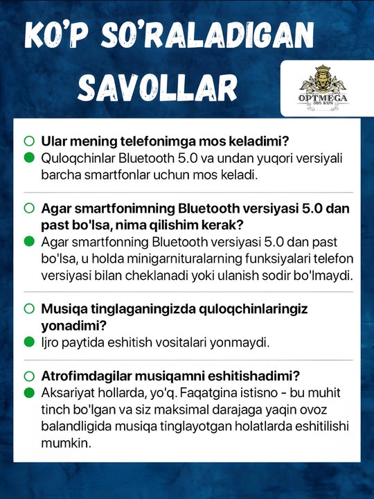Simsiz quloqchinlar Pro 2, Pro 6, sensorli, iPhone va Android uchun