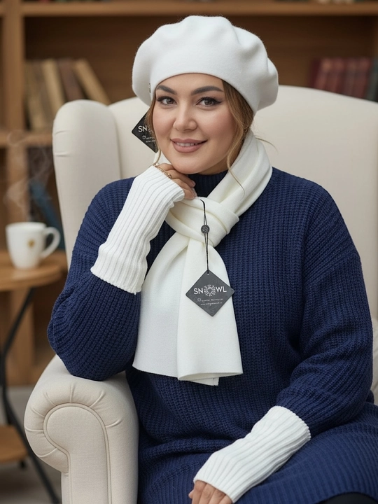 Ayollar to‘plami, beret, sharf va qalpoq mitenlari - qishki bosh kiyim, 3 tasi 1 da