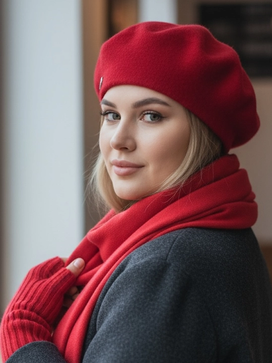 Ayollar to‘plami, beret, sharf va qalpoq mitenlari - qishki bosh kiyim, 3 tasi 1 da