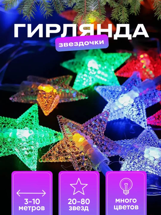 LED girlyanda “Yulduzchalar” va “Qor parchalar”, Yangi yil uchun, USB orqali 3, 6, 10 m - 