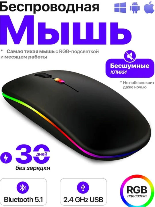 HP S5000/W10 – беспроводная и Bluetooth мышь, эргономичный дизайн - 