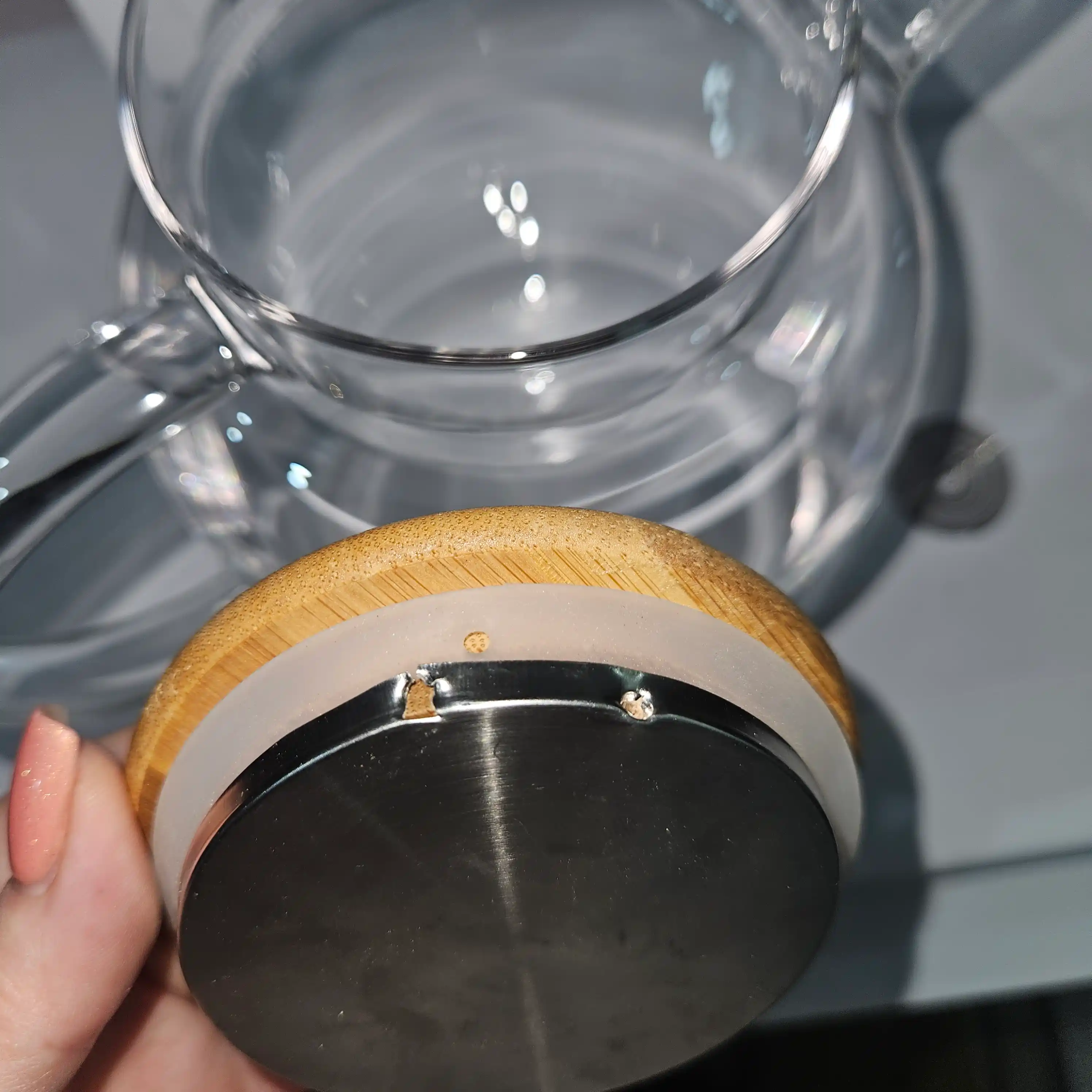 Чайник заварочный, стеклянный, с бамбуковой крышкой и ситечком