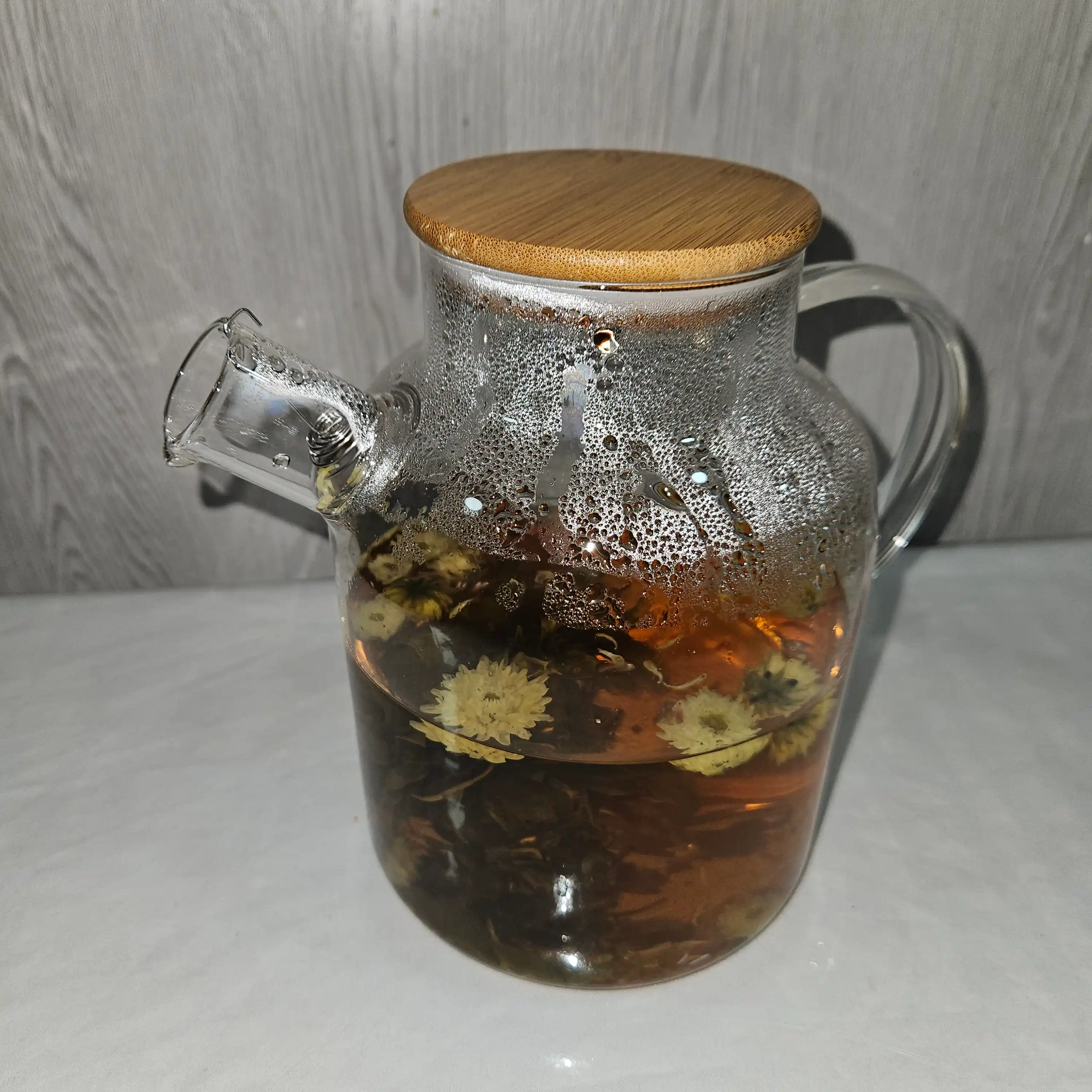 Чайник заварочный, стеклянный, с бамбуковой крышкой и ситечком