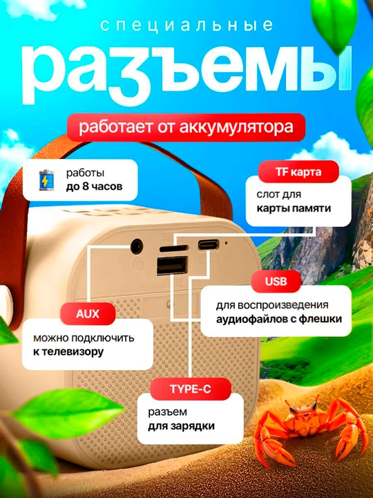 Караоке колонка, портативная, с микрофоном, беспроводная, Bluetooth