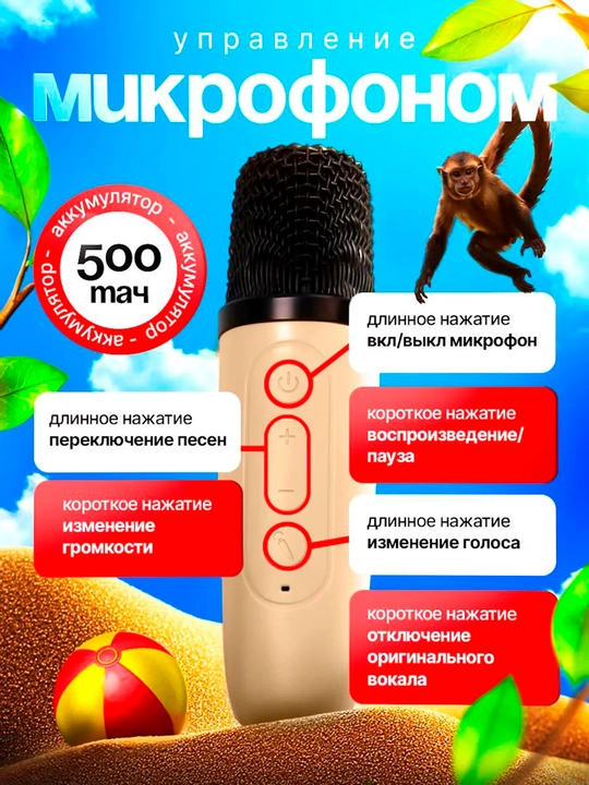 Караоке колонка, портативная, с микрофоном, беспроводная, Bluetooth