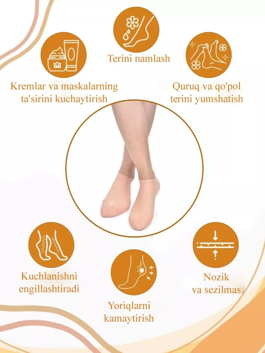 Tovon terisini yumshatish va oyoqlarni parvarishlash uchun silikon paypoqlar
