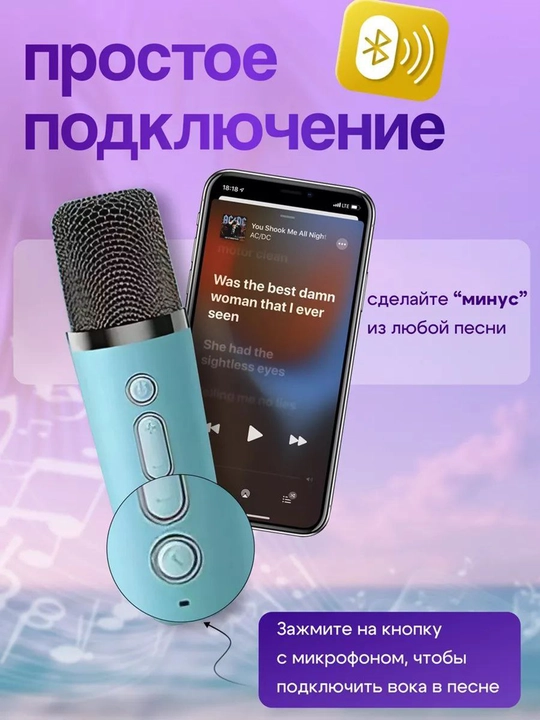 Karaoke simsiz Bluetooth karnay, bitta mikrofonli, bolalar uchun 6W