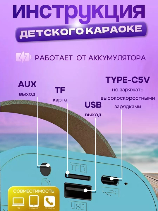 Karaoke simsiz Bluetooth karnay, bitta mikrofonli, bolalar uchun 6W