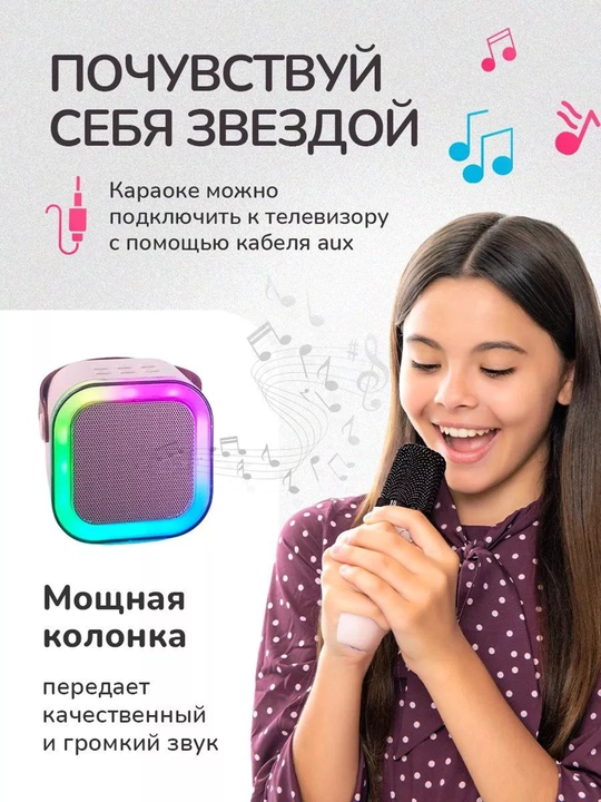 Колонка музыкальная караоке bluetooth RGB, c 1 одним микрофоном type-c