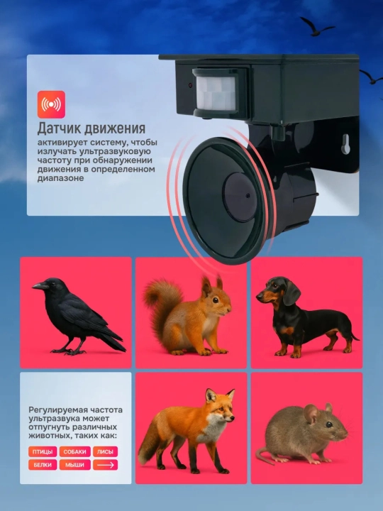Zararkunandalar, qushlar, itlar, mushuklar, kalamushar, ultratovush qo’rqitgichi, "Rexant"