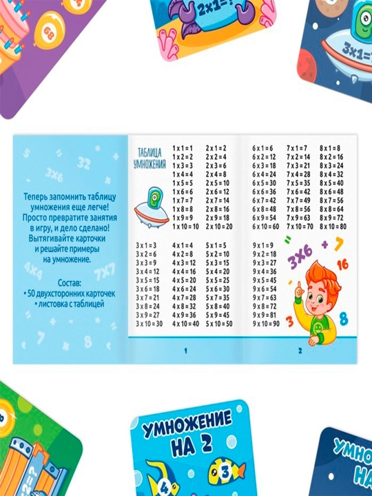 "Bir-ikki marta ko'paytirish" stol o'yini, 50 ta karta, 7+