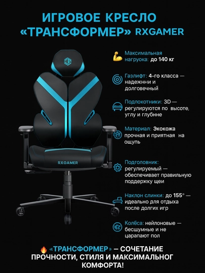 Кресло RXGAMER K6 Blue — WOLFSE-K6BLUEKOJA
