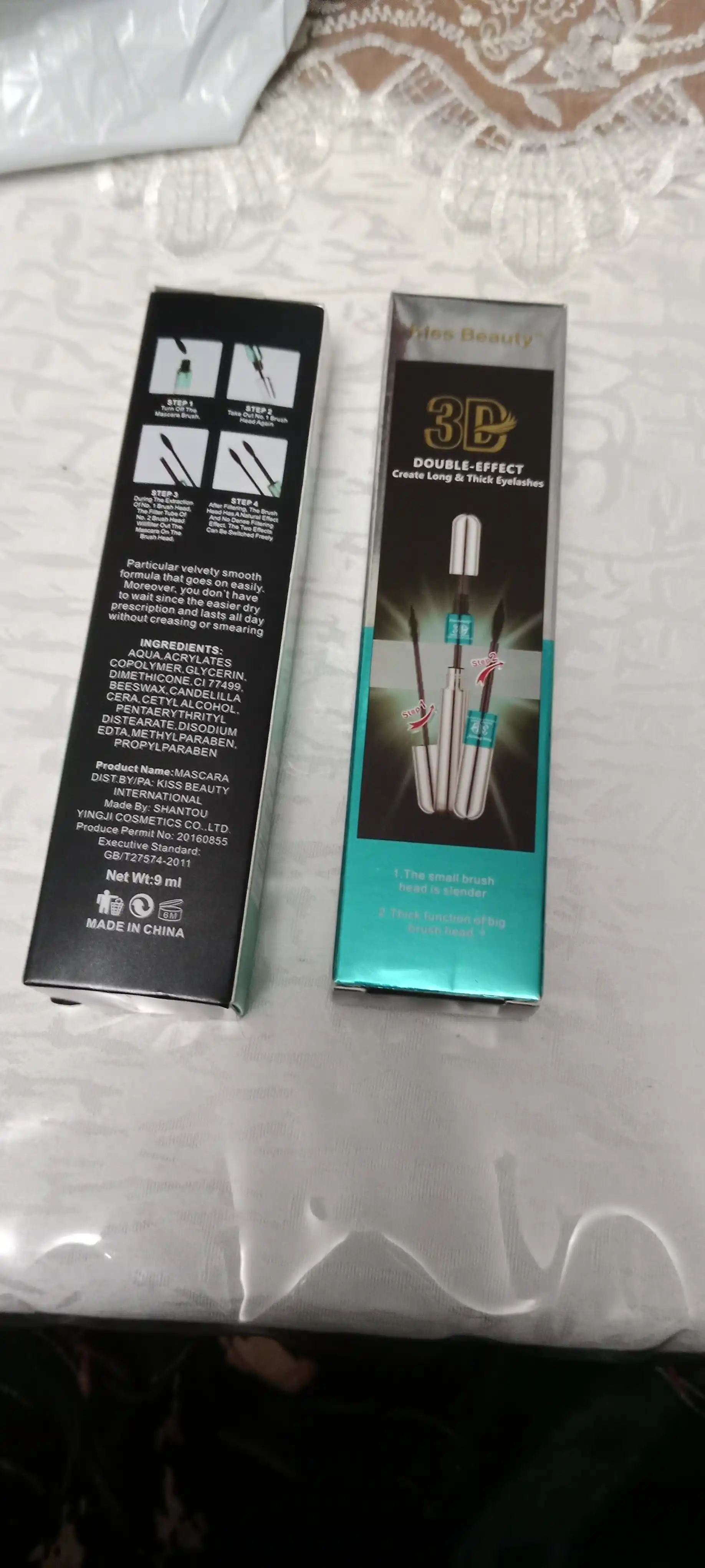 Тушь для ресниц две щеточки Kiss Beauty 3D эффект, удлинение и объем, черная, 9 мл